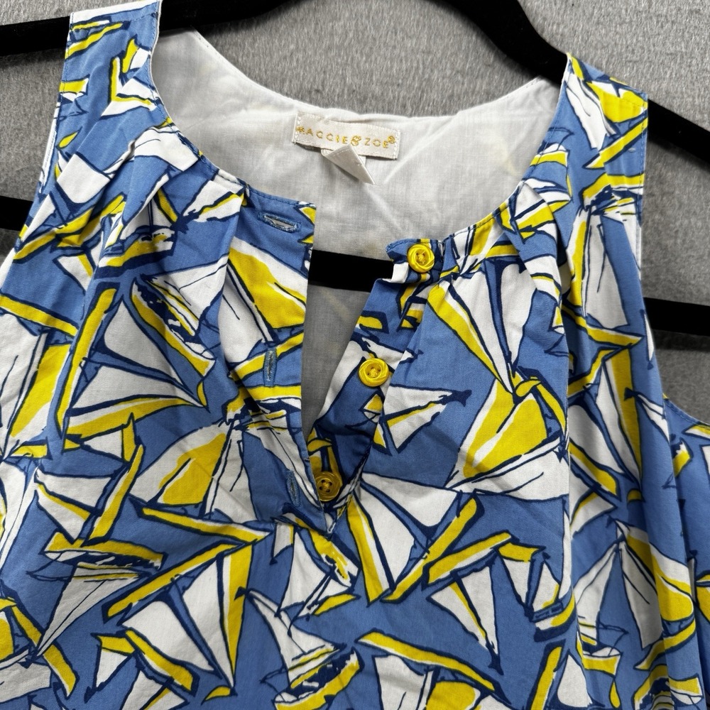 Maggie & Zoe Dress Girls 5 Blue Yellow Sailboat Whimsical Print Coastal Nautical - Picture 2 of 13